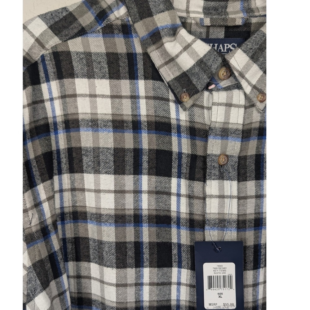 Chaps Mens XL Flannel Shirt Plaid Black Blue Long Sleeve Button Up NWT